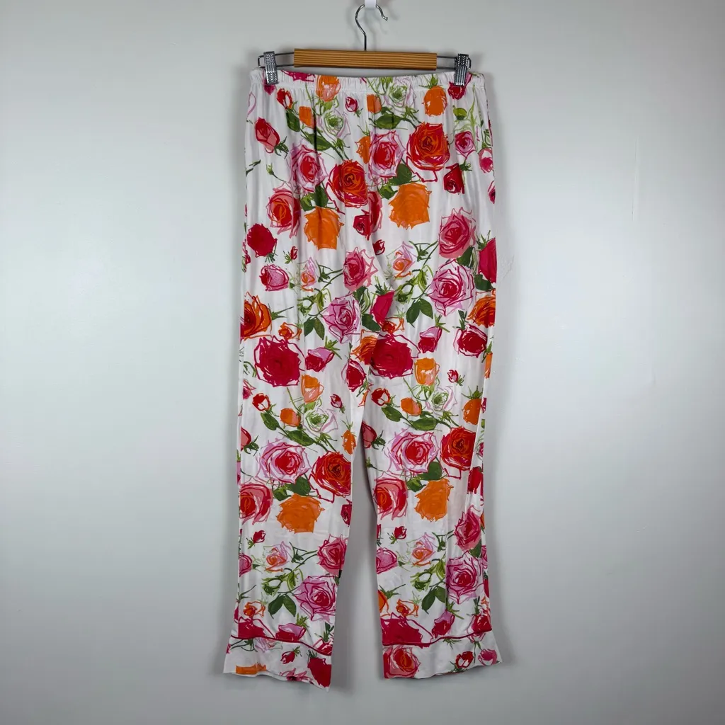 The Cat's Pajamas Floral Pima Knit Long Sleeve Pant Set Women's Size Large Red - Image 9