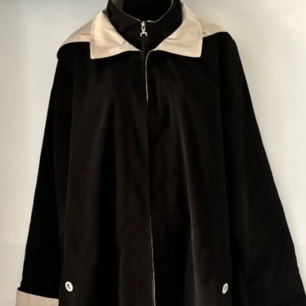 Nautica Rain Coat Jacket Women 1X Pockets Zip Black Tan Neutral Hood Mock Neck - Image 4