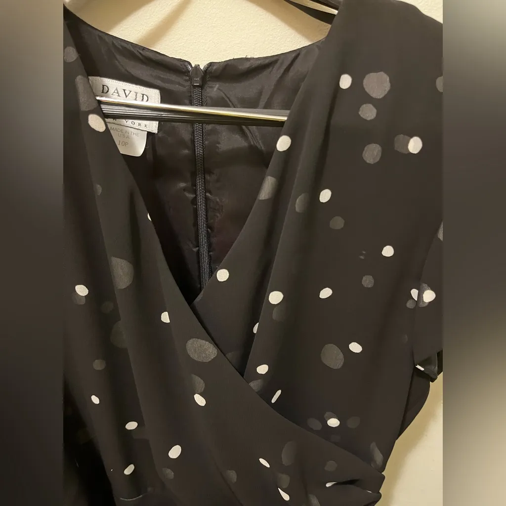 Vintage David Warren chiffon black and white‎ polka dot dress sz 10P - Image 3