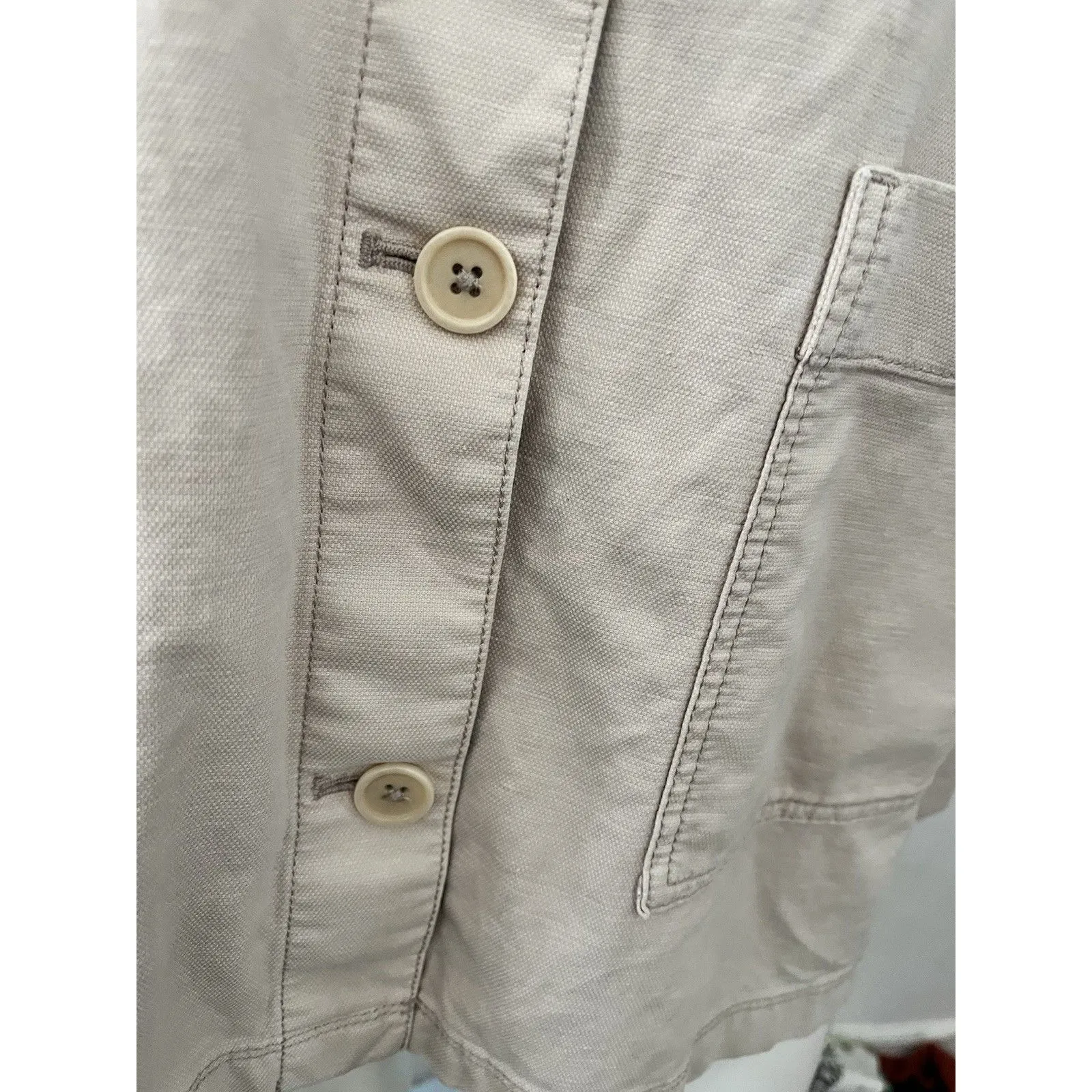 Eileen Fisher Khaki Organic Cotton Hemp Stretch Stand Jacket Size M Light Stains - Image 7