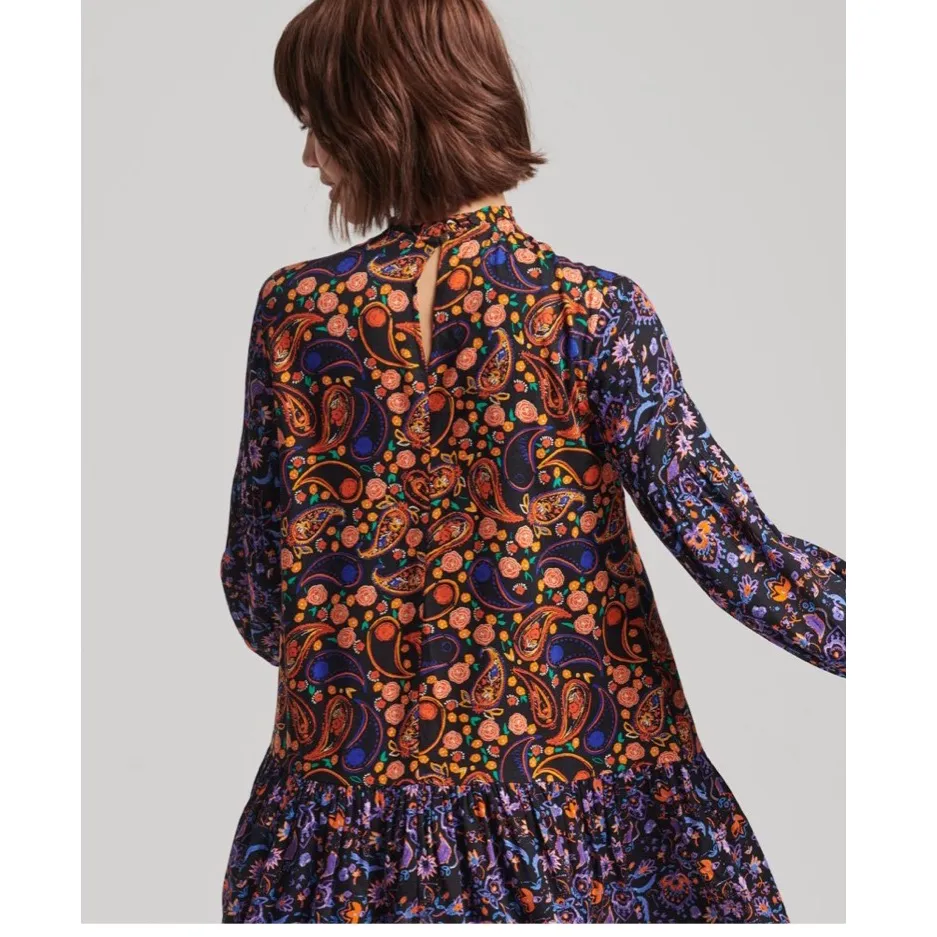 NWT Superdry High Neck Mini Dress In Color Multi Paisley Print - Image 5