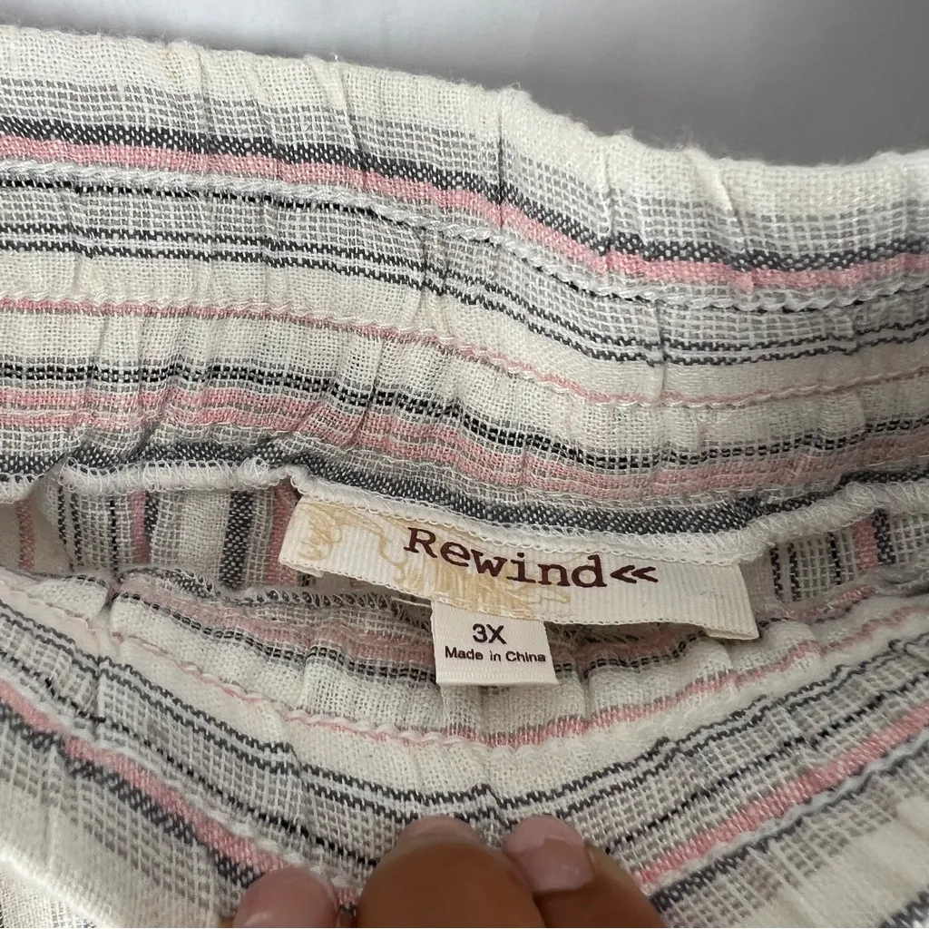 Rewind Striped Linen Blend Drawcord Elastic Waist Straight Leg Pants NWT 3X - Image 5