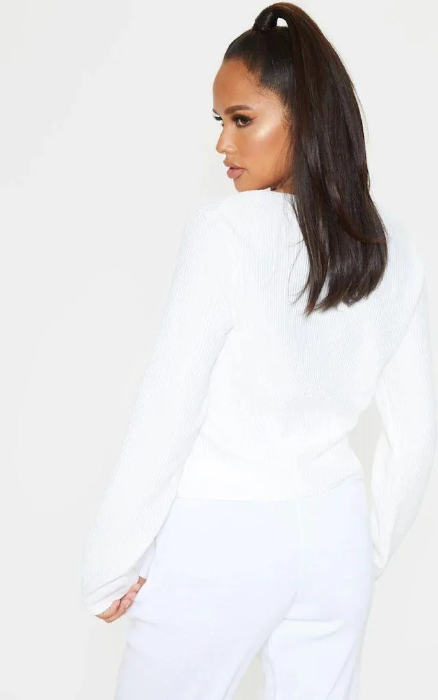 White Jumbo Rib Double Zip Top  - Image 2