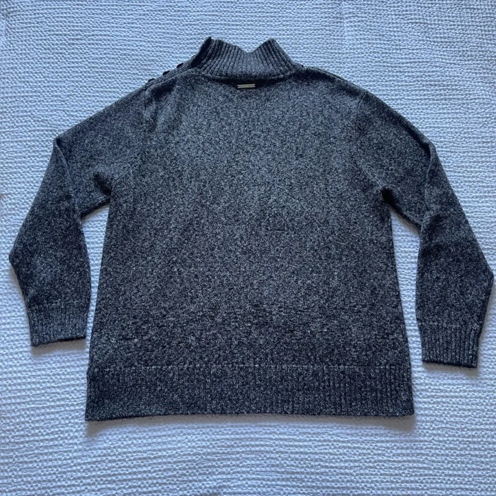 Michael Kors Grey Knit Sweater Mock Turtle Neck Silver Buttons Business Casual - Image 3