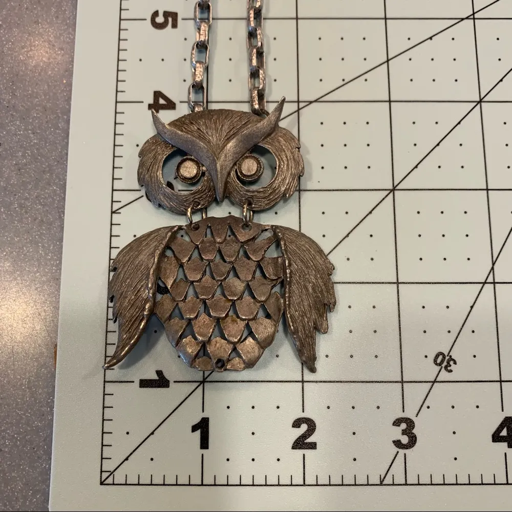 Large Vintage Pewter Owl Chunk Chain Necklace Gray - Image 7