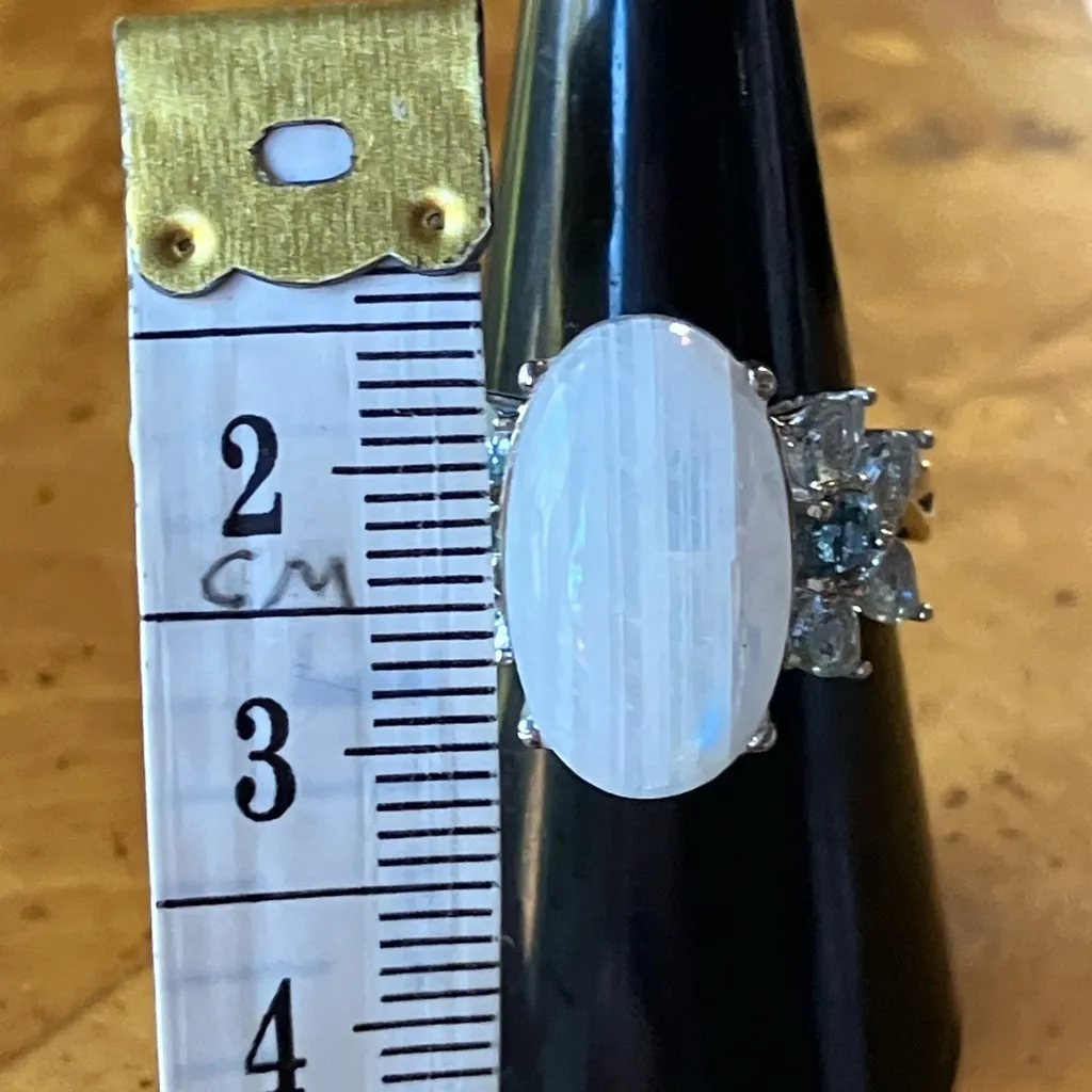 Natural Rainbow Moonstone London Blue Topaz Sterling Silver Ring Size 6.75 - Image 8