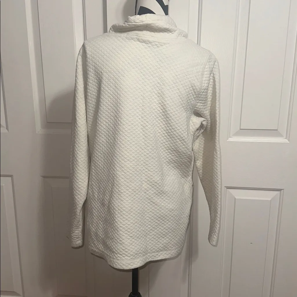 L.L. Bean Cream Cowl Neck Quilted Sweatshirt White Size L - Image 3