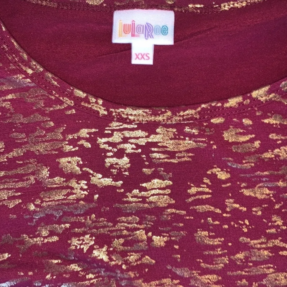 LuLaRoe Maroon & Gold Bodycon Dress Size XXS - Image 3