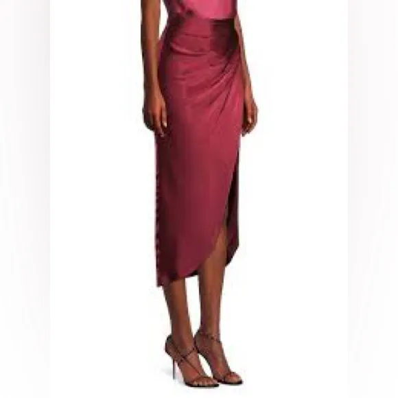 AIIFOS ORLA Skirt Metallic Satin MIDI Skirt In Metallic Red - Image 5