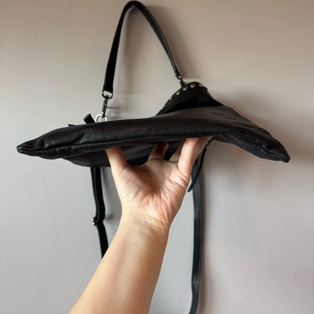 LAGGO Women’s‎ Black Textured Leather Studded Two Way Shoulder Crossbody Bag - Image 13