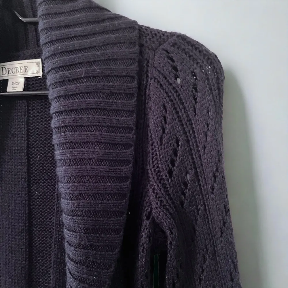 Navy 3/4 Sleeve Knit Cardigan Cowl Neck Sweater - Image 5
