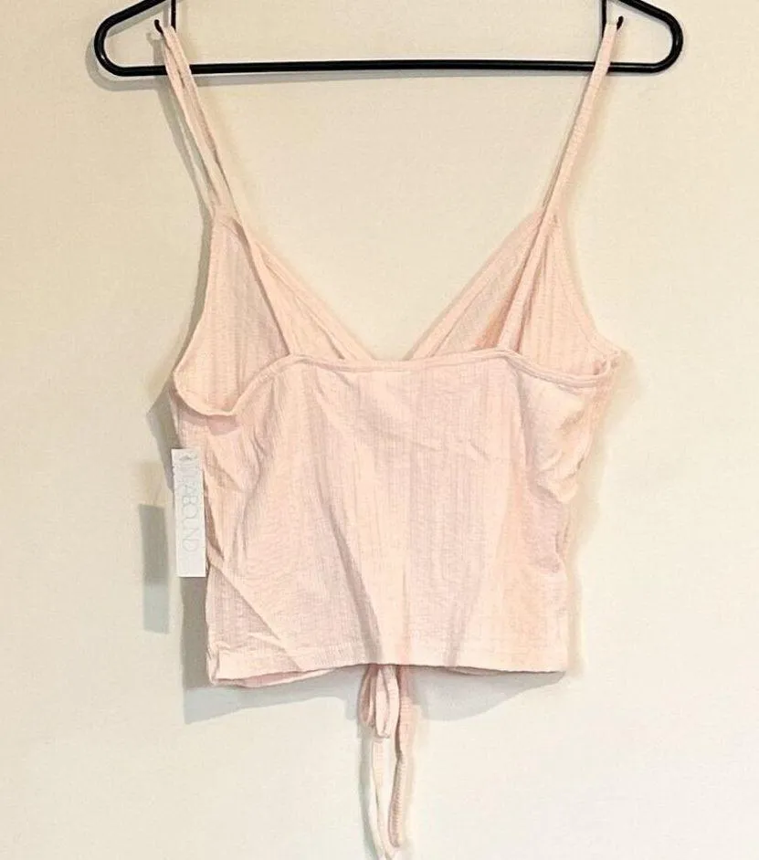 NWT Abound Pointelle Knit Ruched Tie Front Cami Tank Pink Crop Sleeveless - S - Image 6