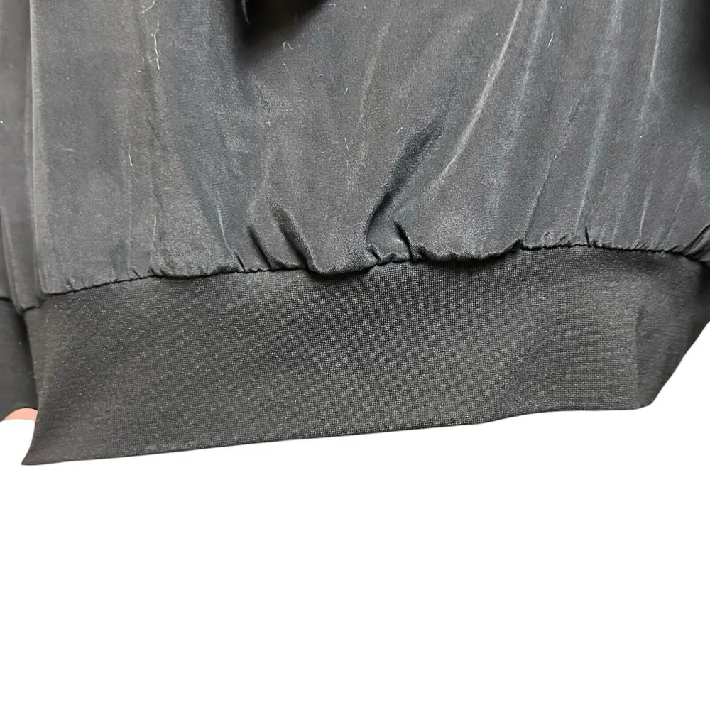 XD Xenia Design Black V Neck Silk Long Sleeve Blouse Slit Sleeves Tie Neck MED - Image 4