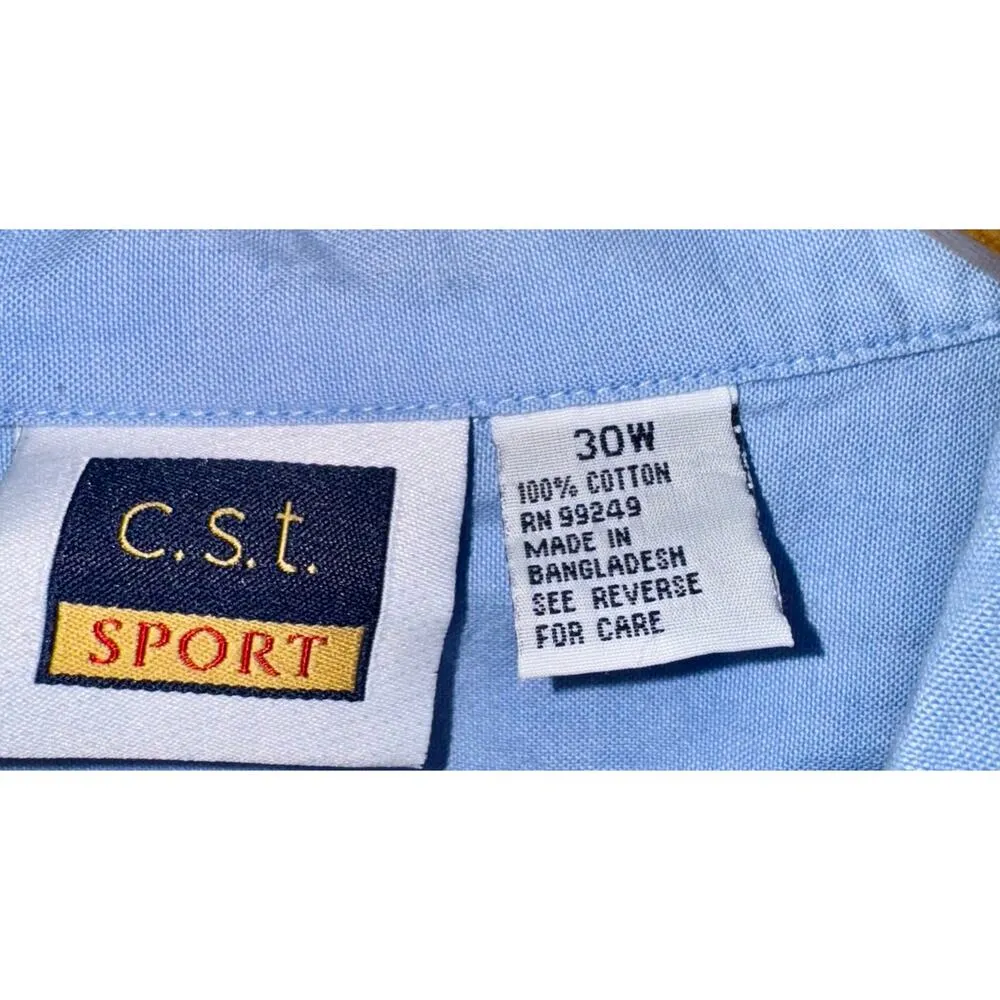 Vtg CST Sport Womens 30W Button Up Shirt Embroidered Snowflakes Winter Christmas Blue - Image 9