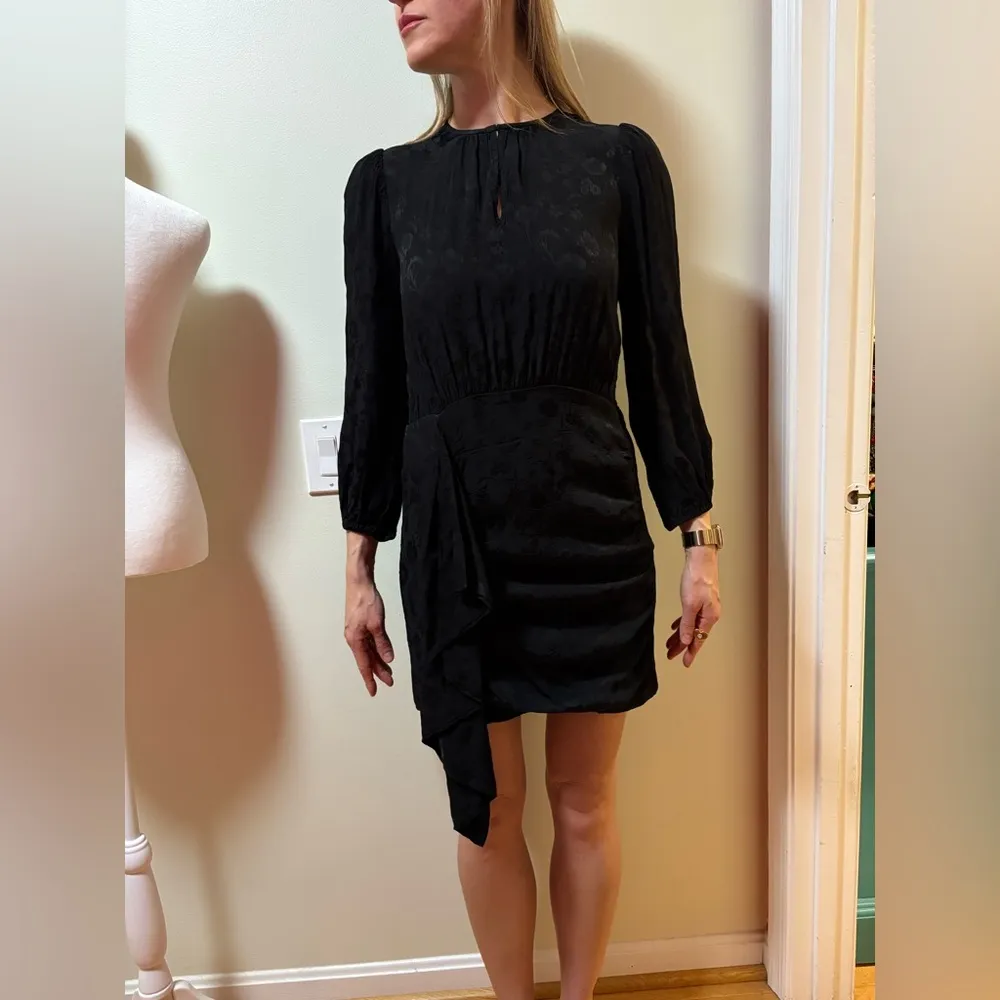 Shoshanna Ivy side ruffle jacquard mini dress black sz 6 - Image 2