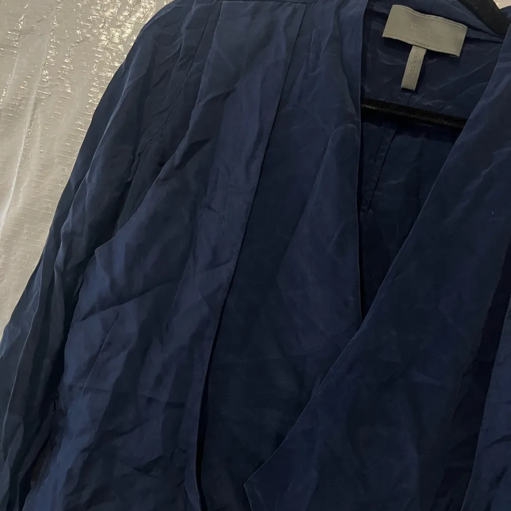 Theonne Navy Blue Silk Open Front Blazer Size XS - Image 2