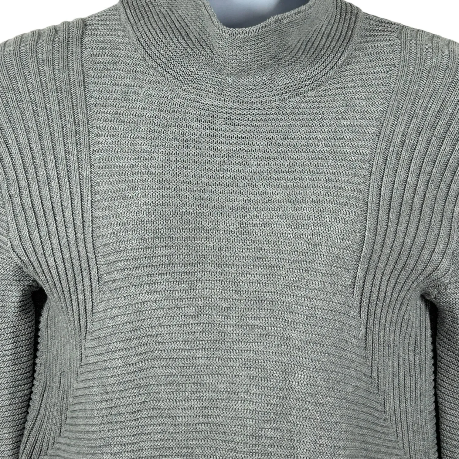 Vince Camuto Grey Mock Neck Ribbed Sweater Medium Cotton Minimalist - Image 3
