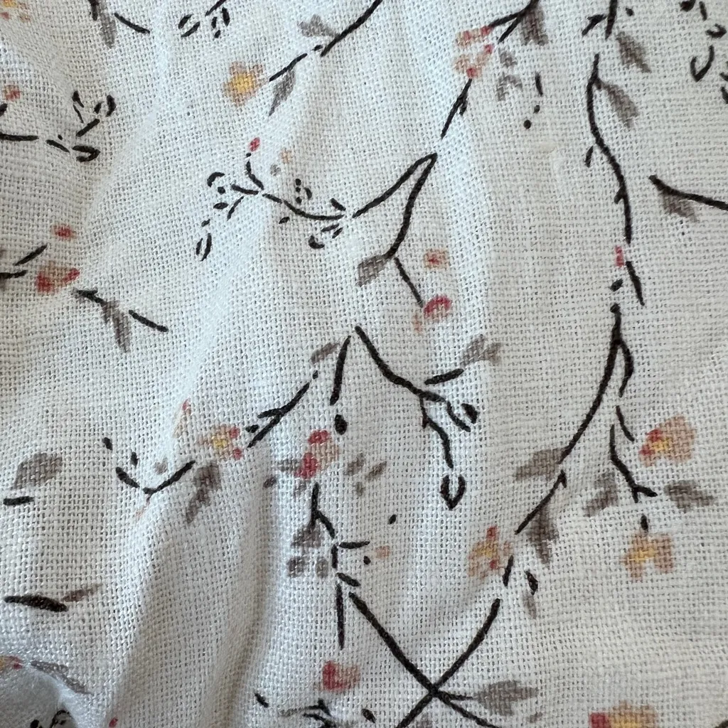 House of Harlow 1960 Cream Floral Tiered Midi Dress Linen Blend‎ Tie Shoulder L - Image 8