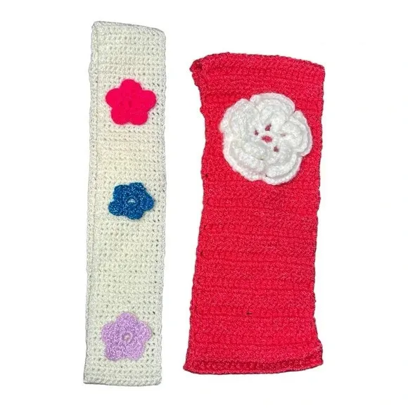 HANDMADE CROCHET KNITTED HEADBANDS SET OF 4 GREEN PURPLE‎ RED WHITE FLORAL - Image 2