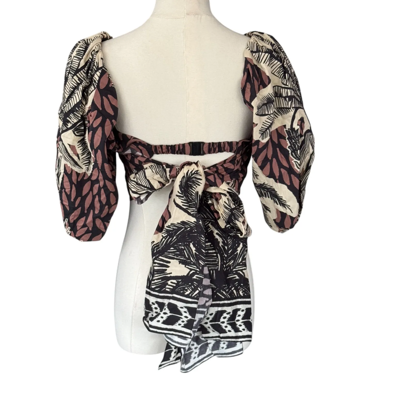 Johanna Ortiz Paraison Natural Puff Sleeve Crop Top Marron Size 0‎ NWT Brown - Image 5