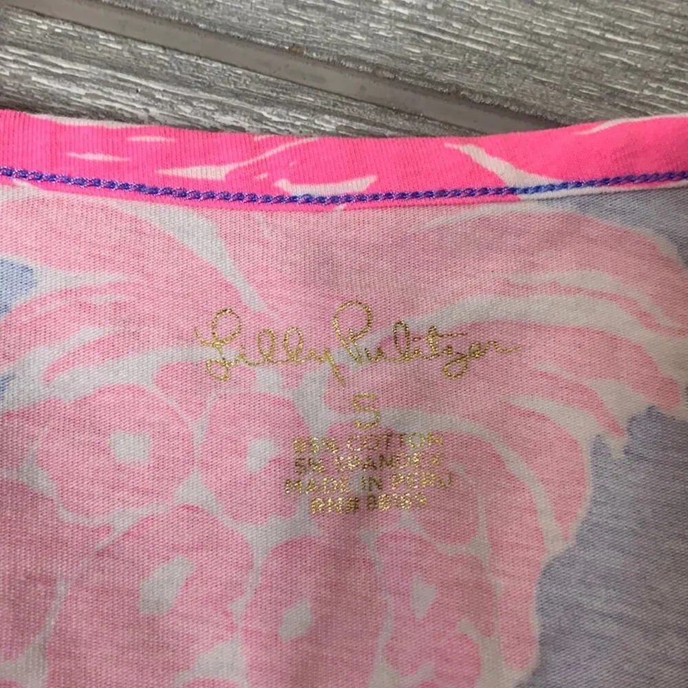 Lilly Pulitzer Merrill Top Blue Haven Little Flamenco Size S pineapple print - Image 4