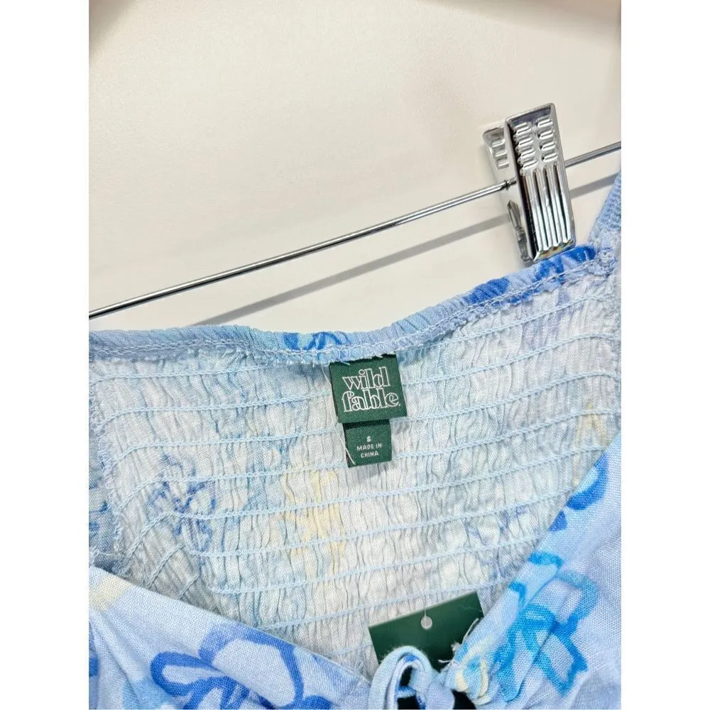 Wild Fable‎ Cropped Floral Print Blue Puff Sleeve Shirt Womens Size Small - Image 7