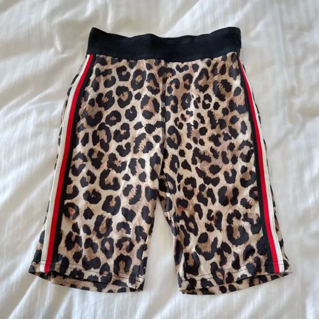 Pam & Gela Leopard Print High Waisted Biker Shorts Size Small - Image 2