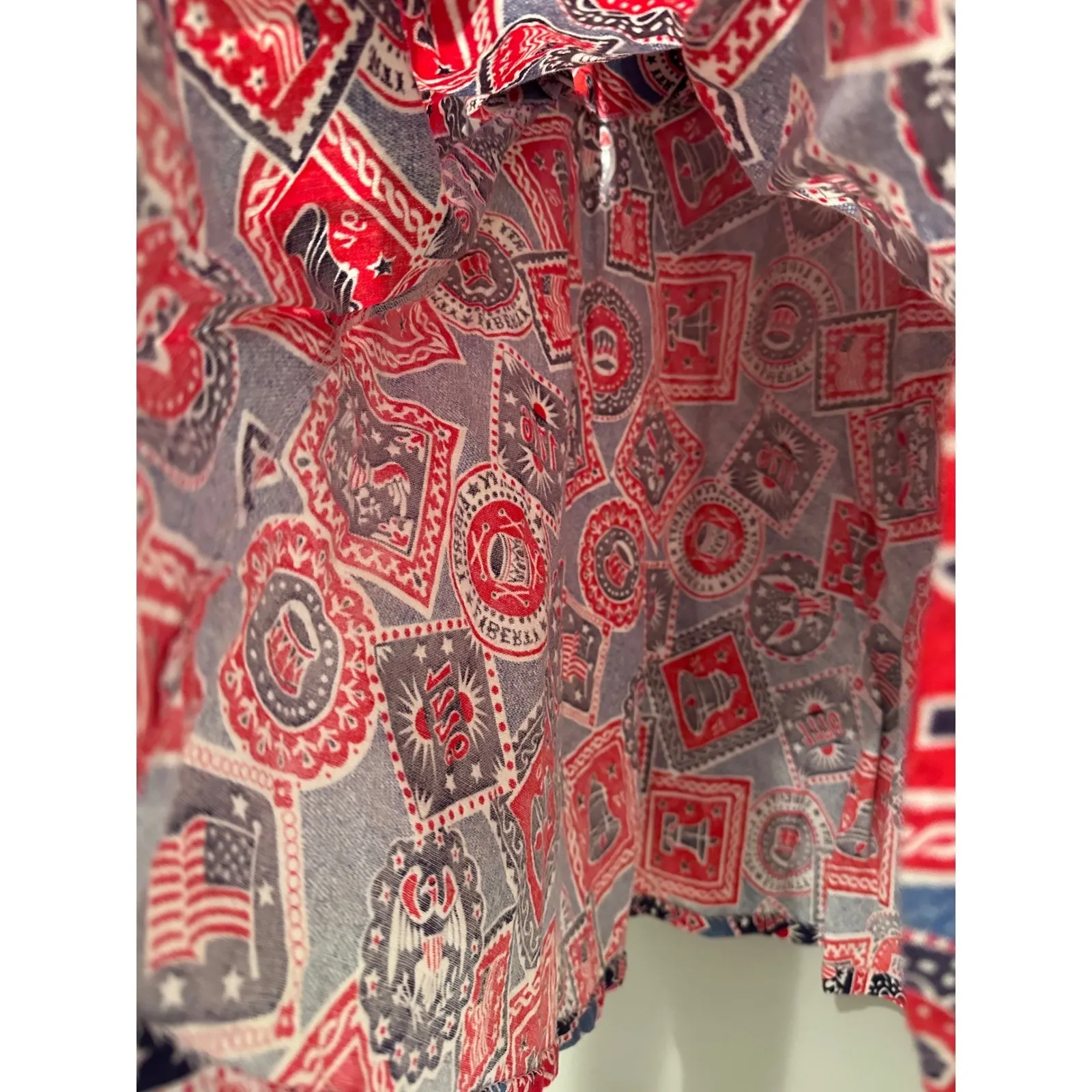 Vintage Red Blue Patriotic USA Mini Overall Dress Size Medium - Image 6