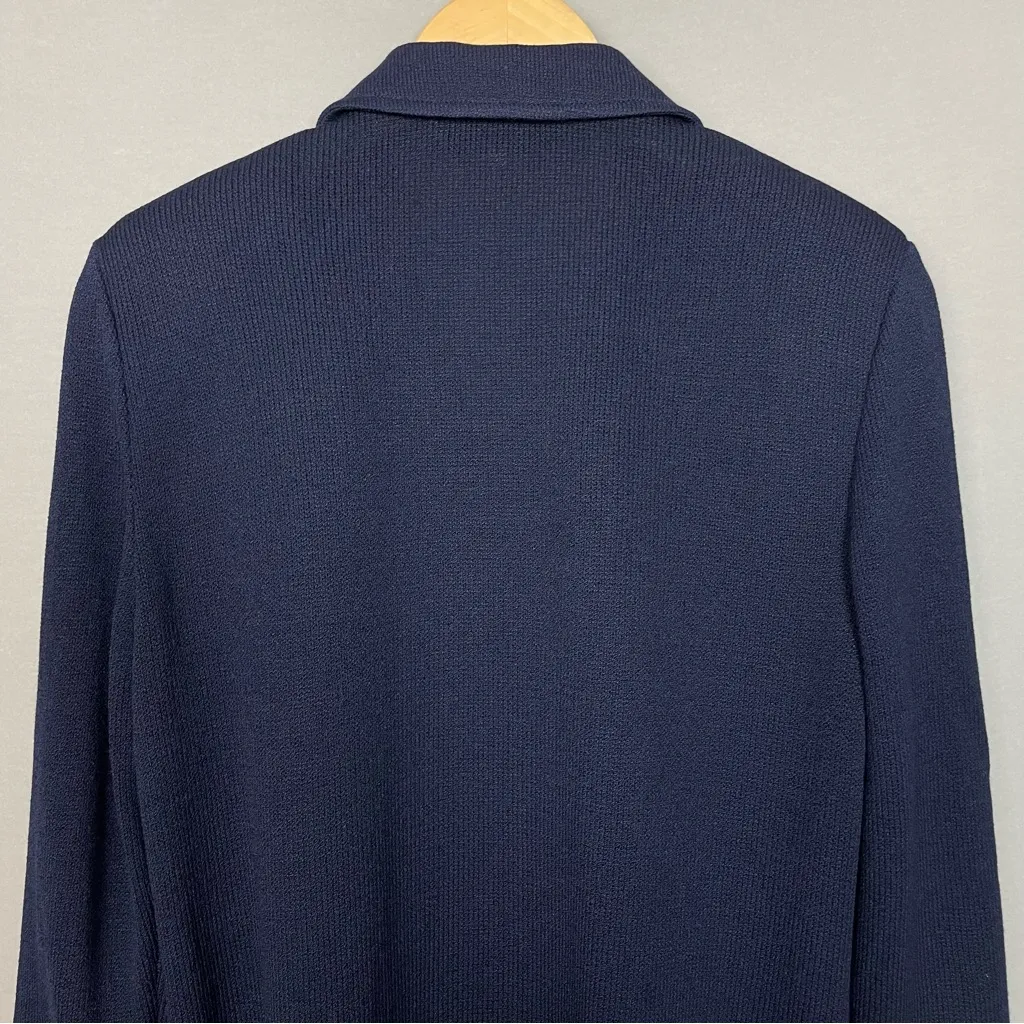 St. John Knit Jacket Navy Blue Santana Sz 10 Nautical Coastal Women FLAWS - Image 12