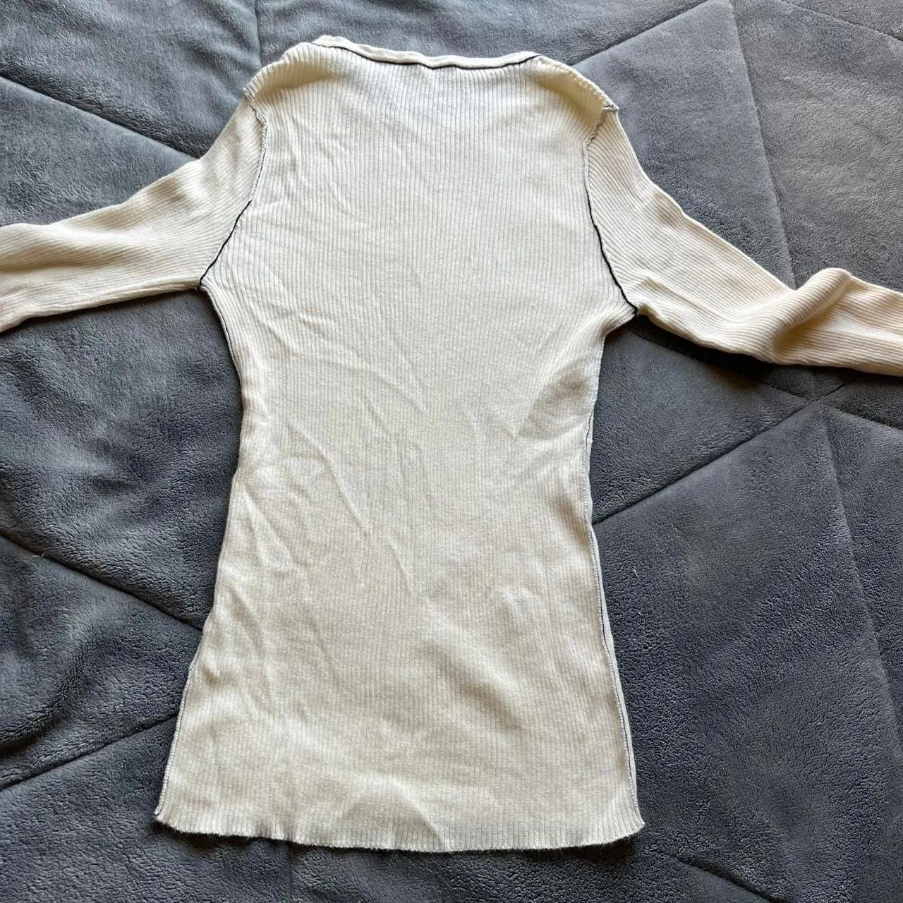 Roberto Collina Italy Ribbed Knit Cream Long Sleeve Top Size Small 100% Cotton - Image 5