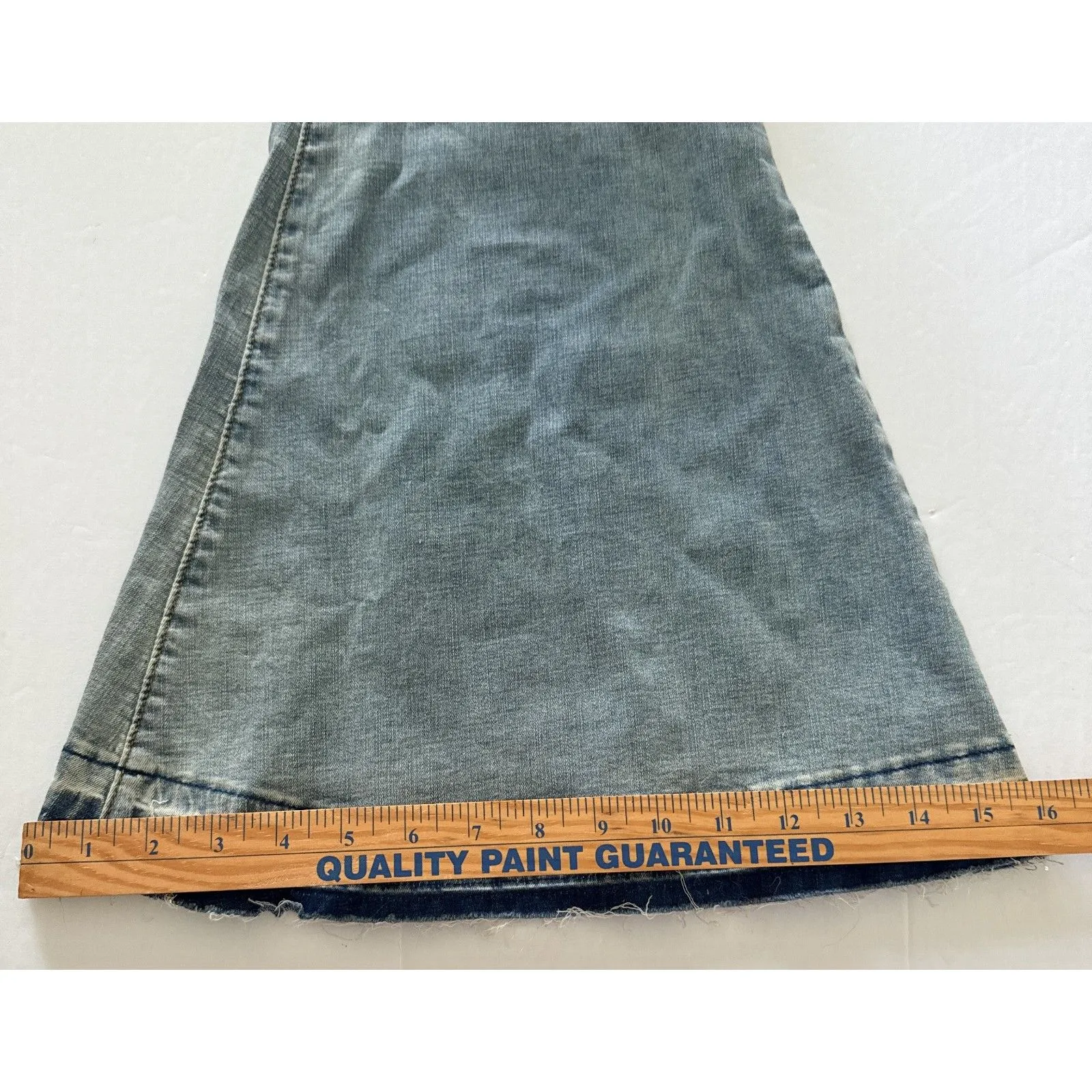 NWT Aaron and Amber Light Blue Flare Bell Bottom Jeans Raw Hem High Waist Sz M Size M - Image 9