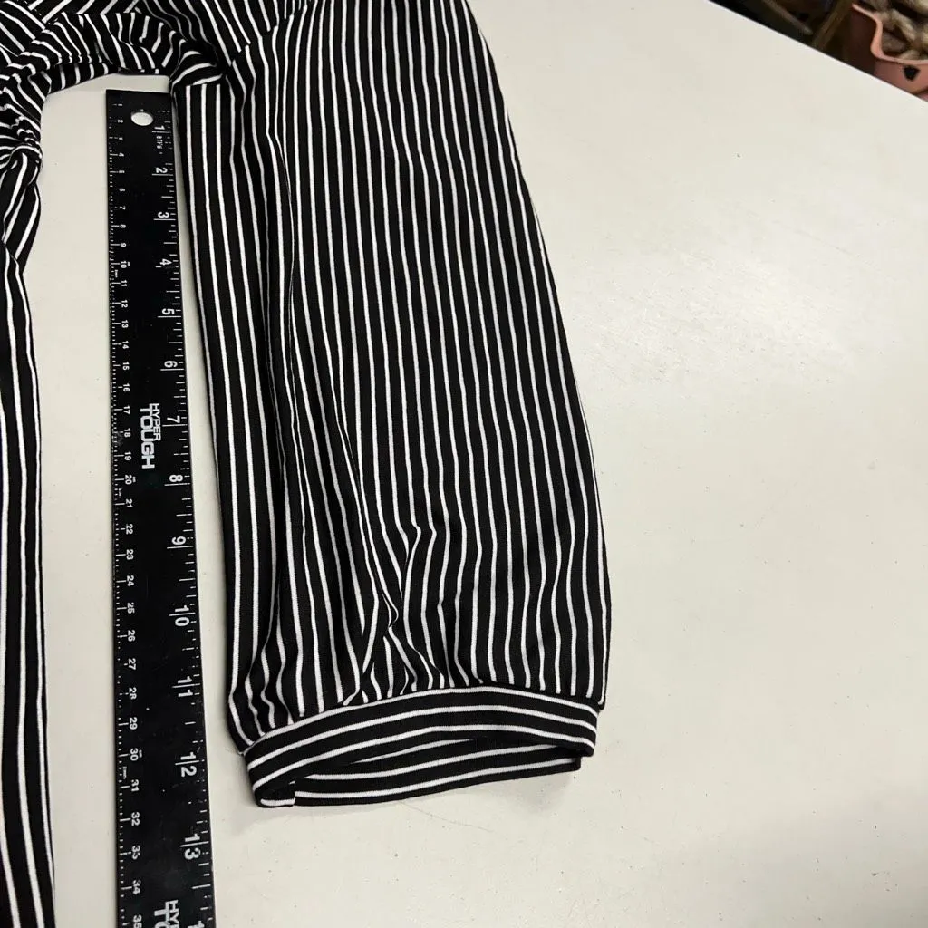 MEROKEETY 3/4 Sleeve Striped TShirt  Dress With Pockets Large Black White NEW - Image 6