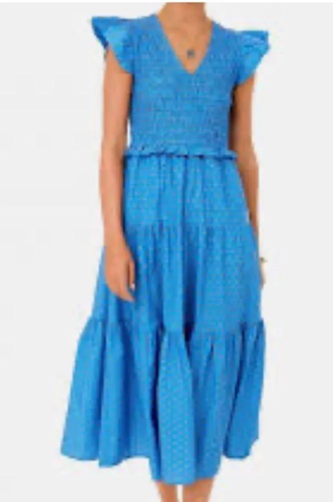 Sea New York Pascala Print Floral Smocked Tiered Midi Dress size 8 White - Image 7