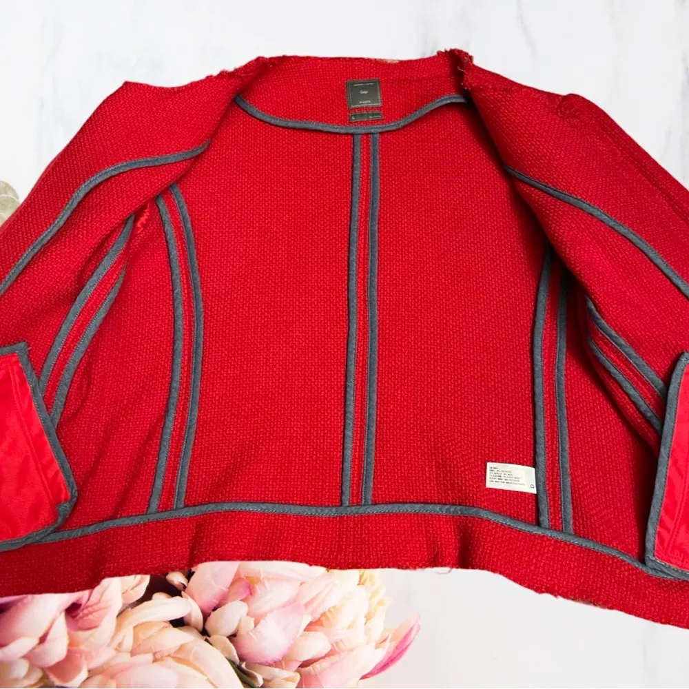 Gap Blazer Jacket Red Tweed Zip-Up Sz Small - Image 9