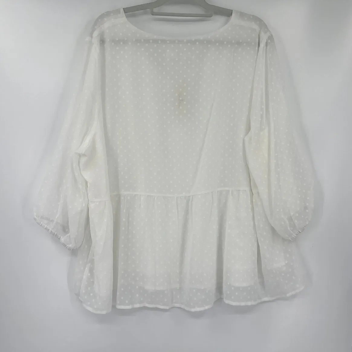 Agnes Orinda Swiss Dot Top Sz 3X White Cottage Boho Sheer Daintly Peplum Flowy - Image 7