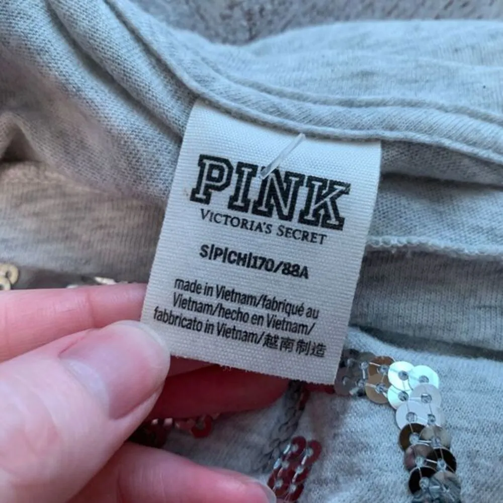 PINK Victoria's Secret Women Small Tank Top Gray Silver Muscle Sequin Logo Bling - Image 4