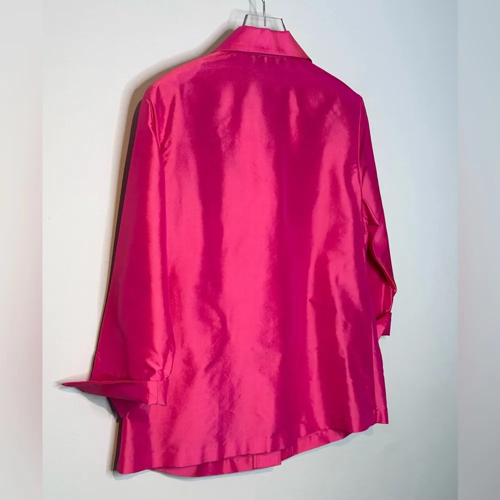 Marisa Baratelli Vibrant Pink Silk Floral Embroidered Blouse Jacket Size 12 - Image 6