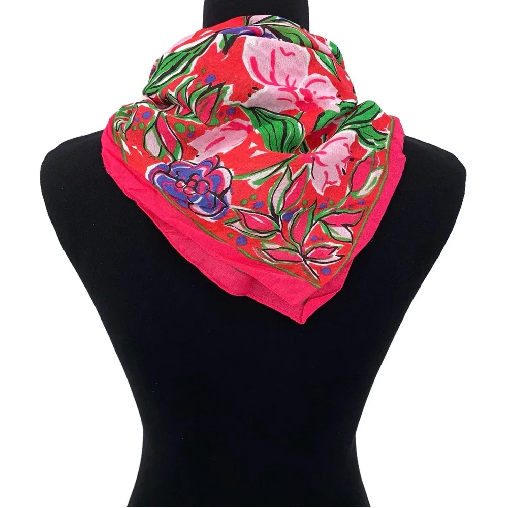 EXPRESS Floral Square Neck Scarf Pink Purple Red Green - Image 2