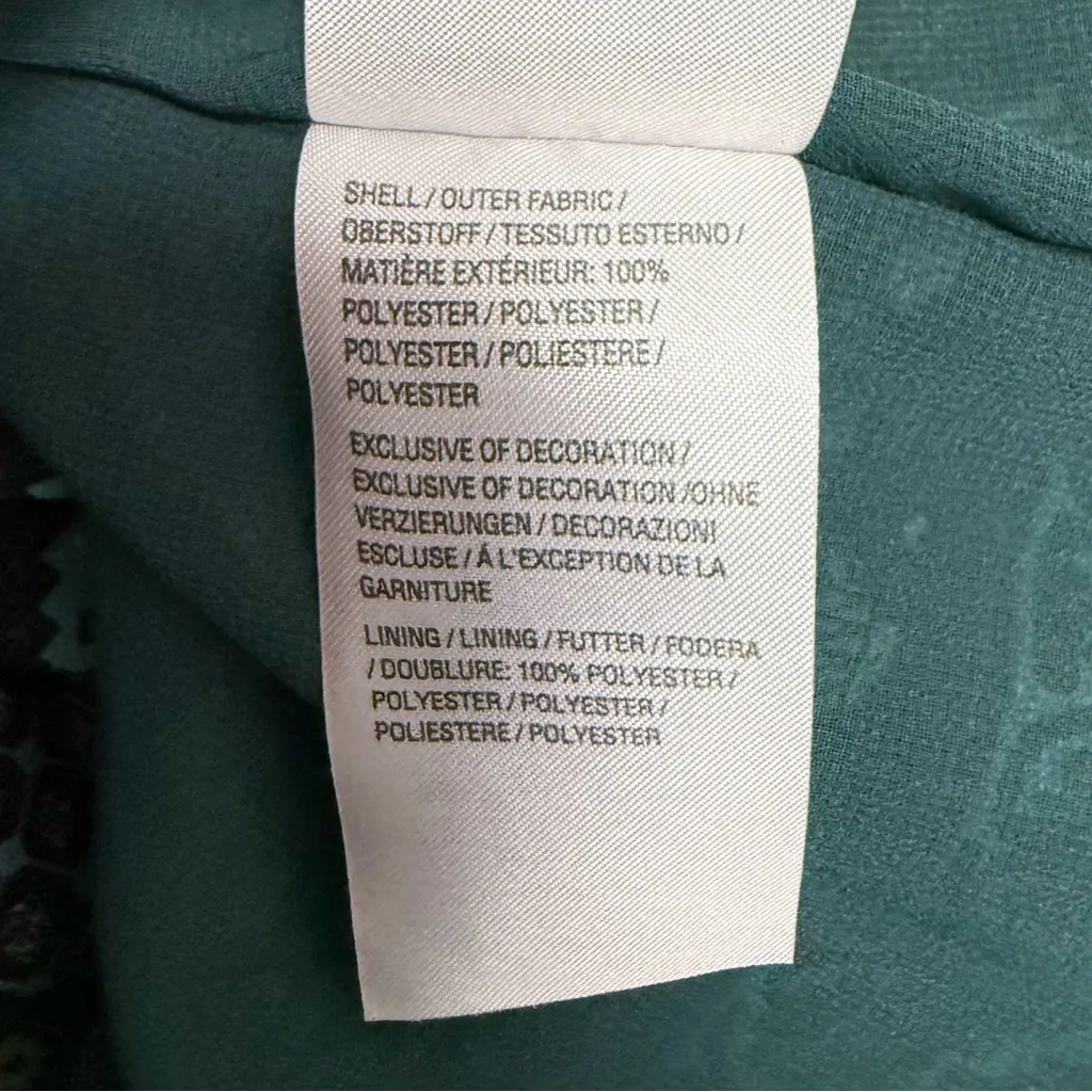 Kim Gravel Belle Black Green Paisley Sheer Sleeve Overlay Split V Neck Tie Top M Size M - Image 11