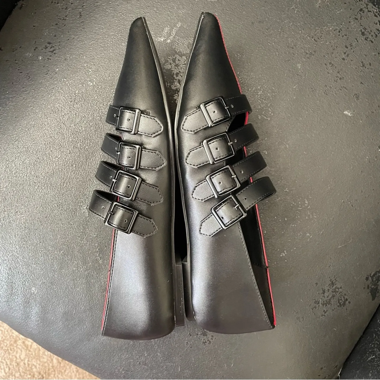 Strange Cvlt Coven flats in split black/red harlequin - Image 3