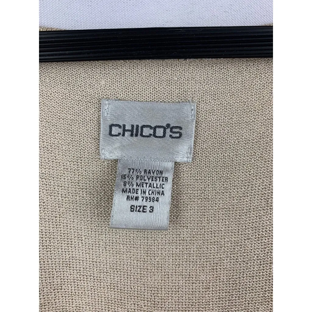 Chicos Metallic Beige Sleeveless Top Size 3 Rayon & Polyester Blend - Image 3