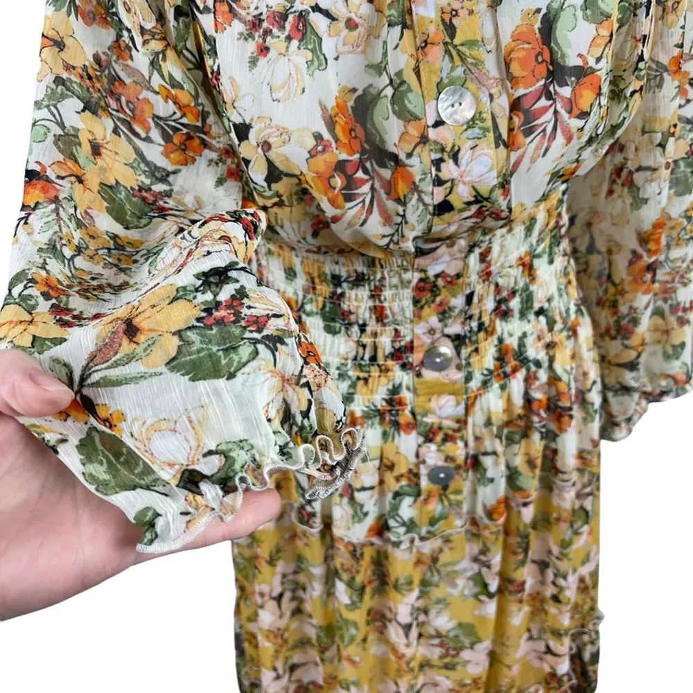 Fig and Flower Floral Pattern CottageCore Prairie Maxi Dress Banded Waist Large - Image 6