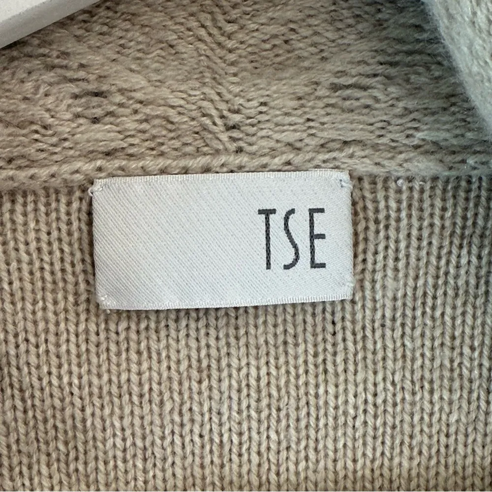 Tse 100% Cashmere Beige Detailed Knit Open Cardigan Sweater Size Medium - Image 7