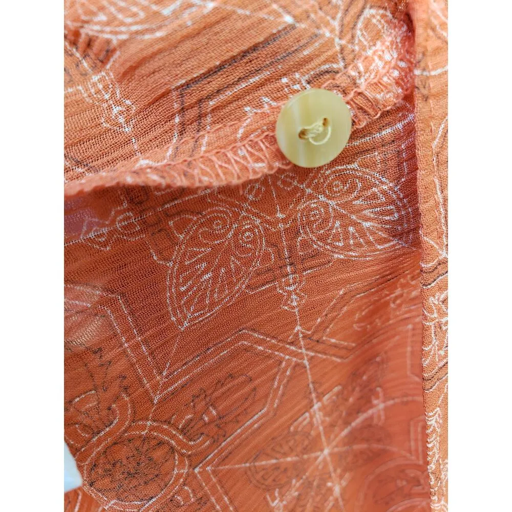 Covington Orange Patterned Maxi Skirt Set Size 12 Short Sleeve Lined Vintage - Image 8