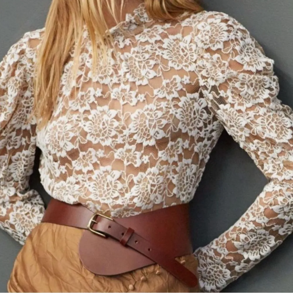 Doblan Sheer Brown Lace top Tan - Image 6