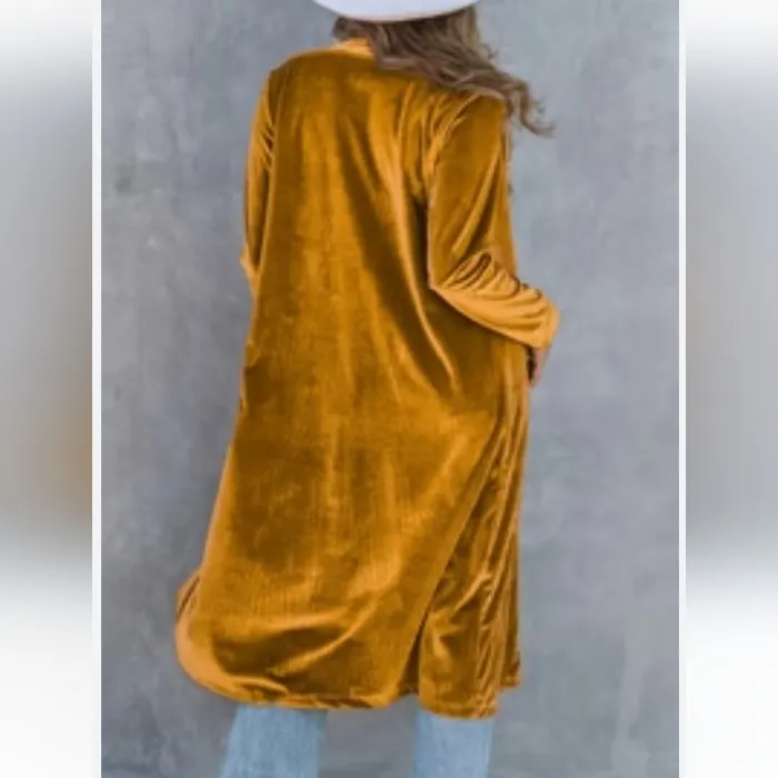 Women's Long Velvet Cardigan Jacket in Goldenrod sz small Yellow - Image 5