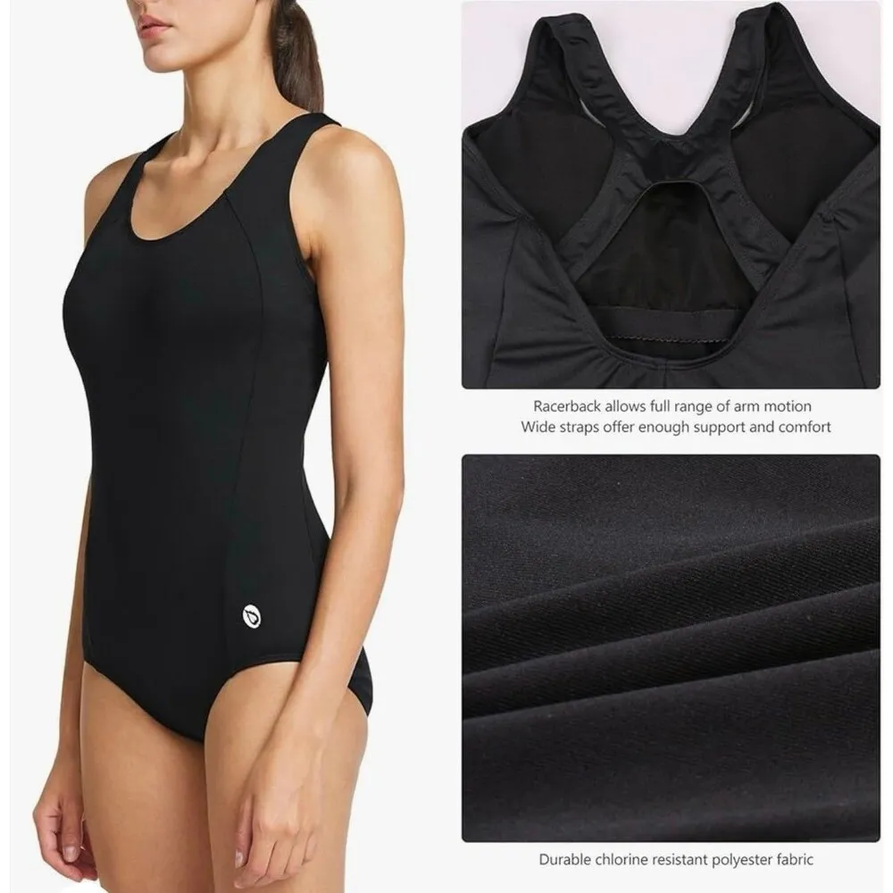 BALEAF Racerback Athletic One Piece Bathing Suit Size S/34 Black New With Tags - Image 4