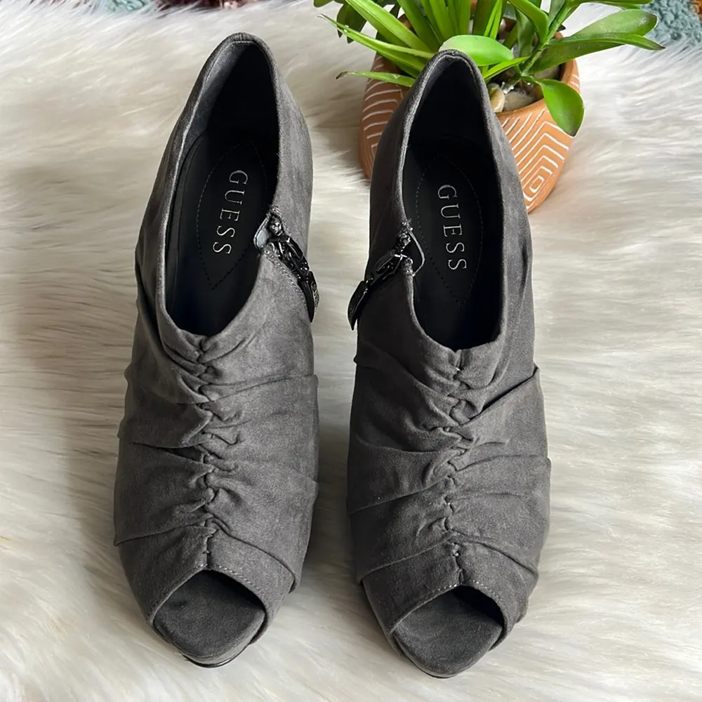 guess • side zip peep toe rouched bootie heels - Image 67
