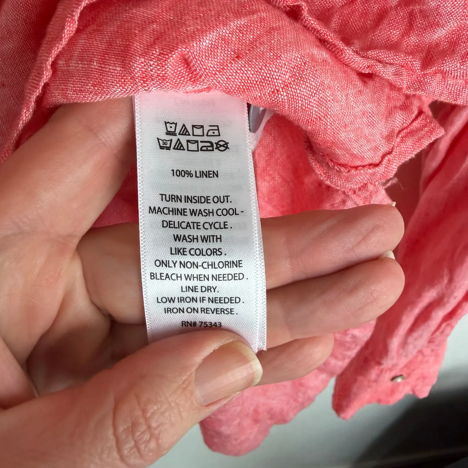 Sigrid Olsen Linen Henley Shirt Tunic Size 2X Pink Button Up Resortwear Coastal - Image 6