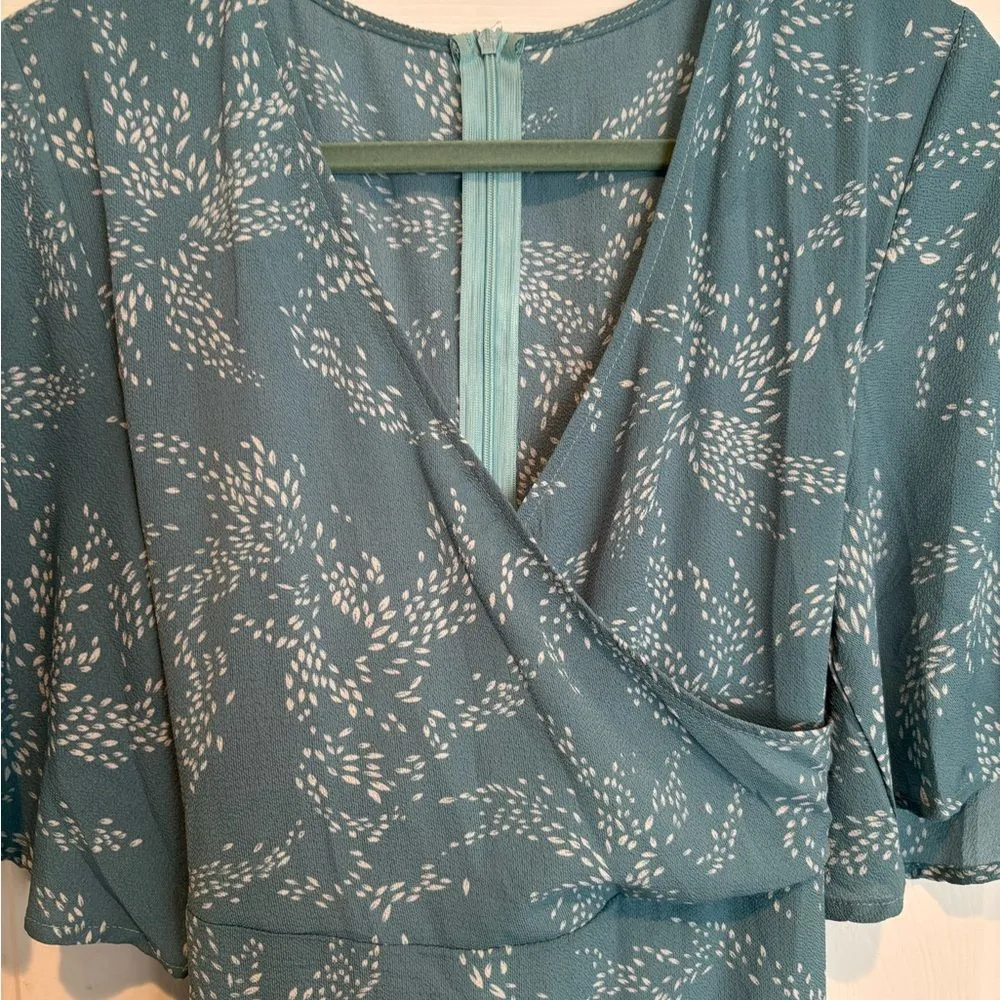 Teal Blue Floral Wrap Romper Size M - Image 2